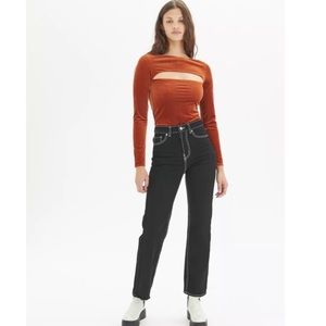 Size L urban outfitters orange/copper bodysuit with cutout on chest. Never worn.